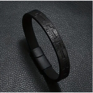 Men's Fashionable Retro PU Leather Cross-Magnetic Buckle, Black, Perfect Gift